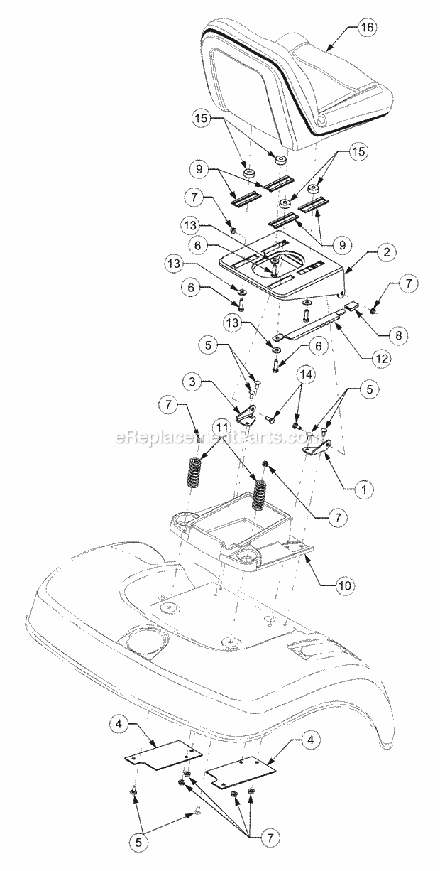 Seat And Support Diagram and Parts List for LT2138 13A-214F710 Cub Cadet Lawn Tractor